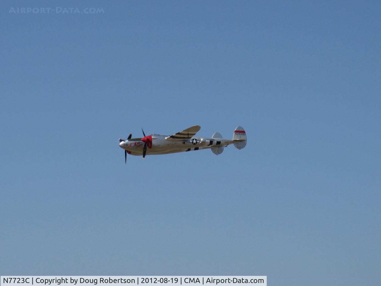 N7723C, 1944 Lockheed P-38L-5 Lightning C/N 7985, 1944 Lockheed P-38L LIGHTNING 'Honey Bunny', one Allison V-1710-111 and one Allison V-1710-113 counter-rotating 1,475 Hp each, overflight 26