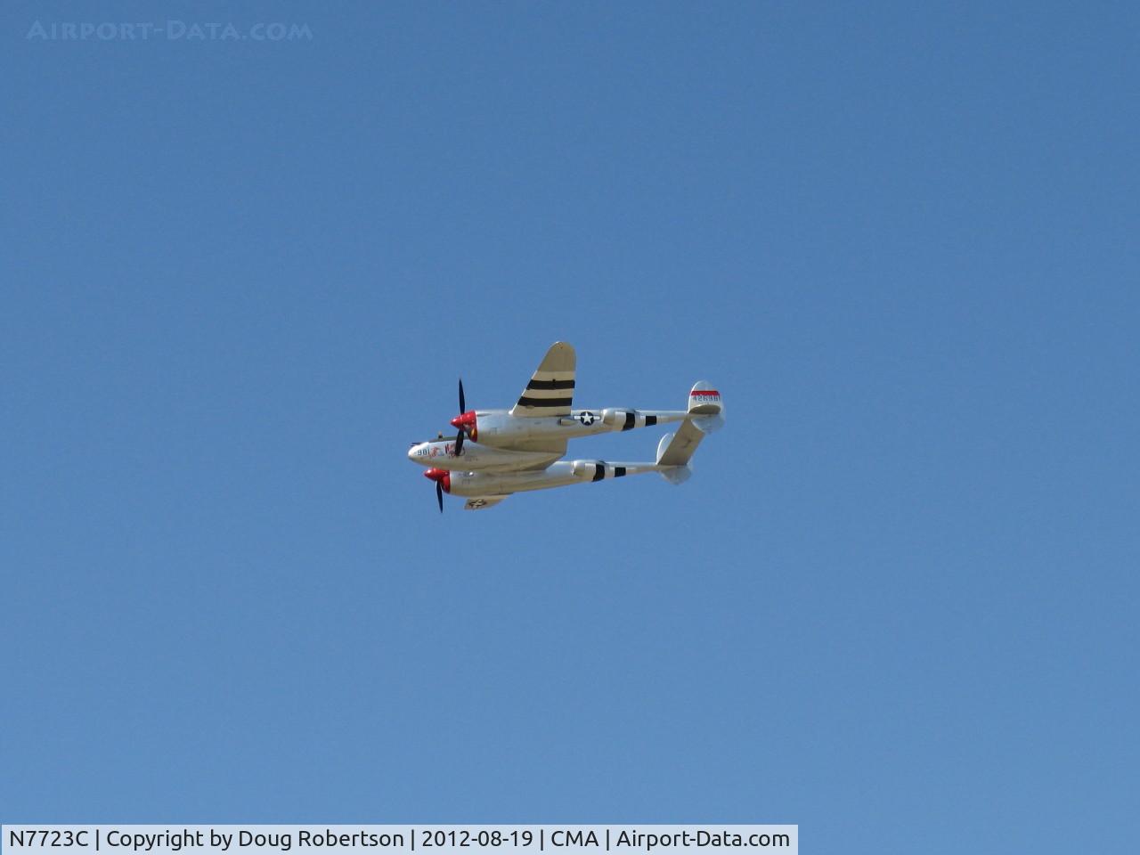 N7723C, 1944 Lockheed P-38L-5 Lightning C/N 7985, 1944 Lockheed P38L LIGHTNING 'Honey Bunny', one Allison V-1710-111 and one Allison V-1710-113 counter-rotating 1,475 hp each, overflight 26
