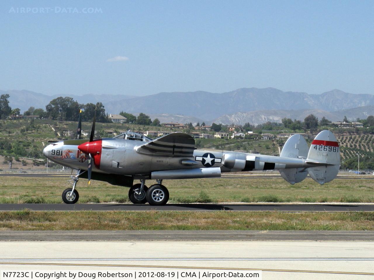 N7723C, 1944 Lockheed P-38L-5 Lightning C/N 7985, 1944 Lockheed P-38L LIGHTNING 'Honey Bunny', one Allison V-1710-111 and one Allison V-1710-113 counter-rotating 1,475 Hp each. Limited class, taxi to 26