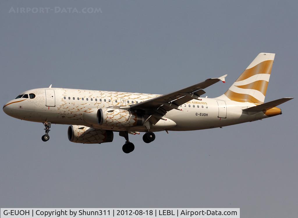 G-EUOH, 2001 Airbus A319-131 C/N 1604, Landing rwy 25R in Dove c/s