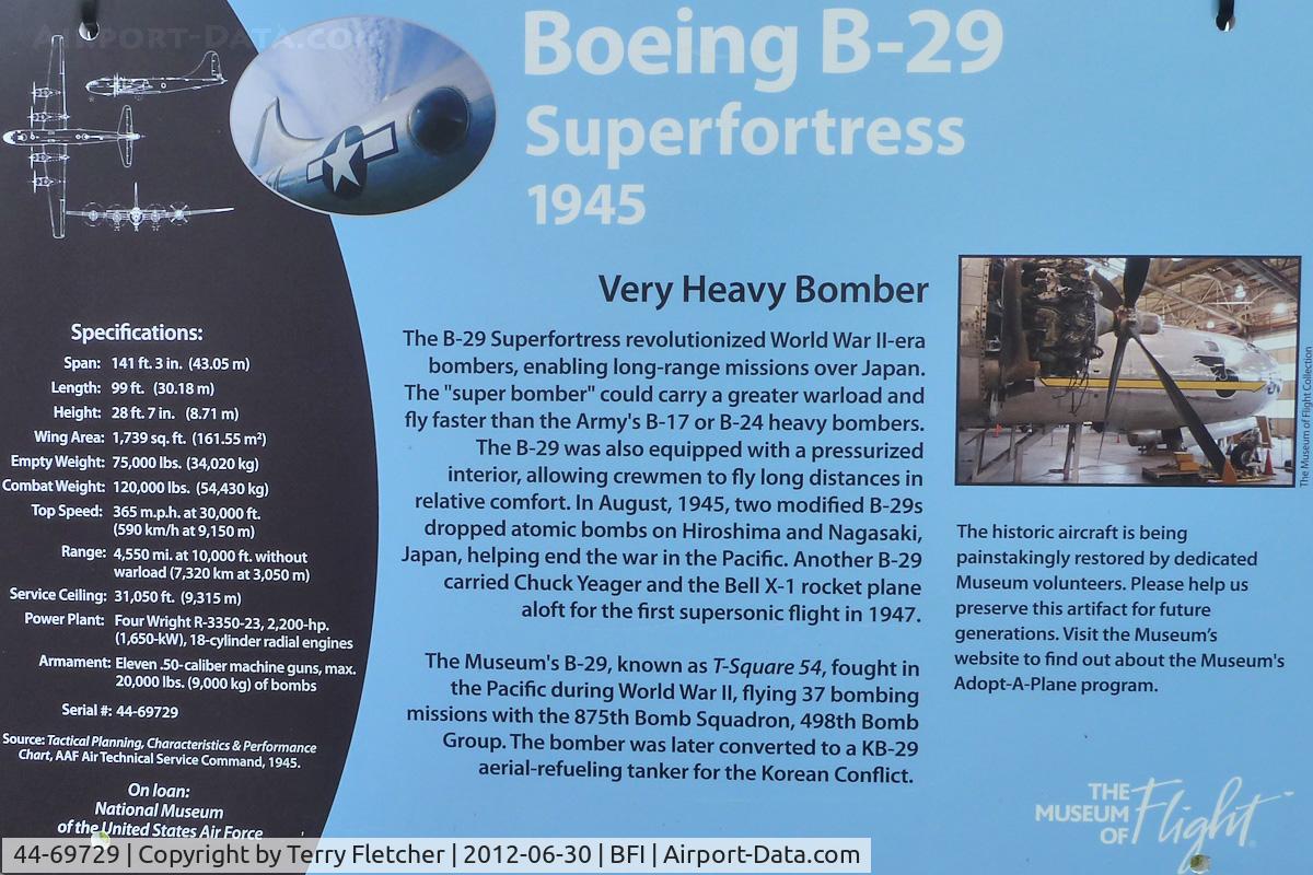 44-69729, 1944 Boeing B-29-60-BW Superfortress C/N 10561, B-29 history at Seattle Museum of Flight