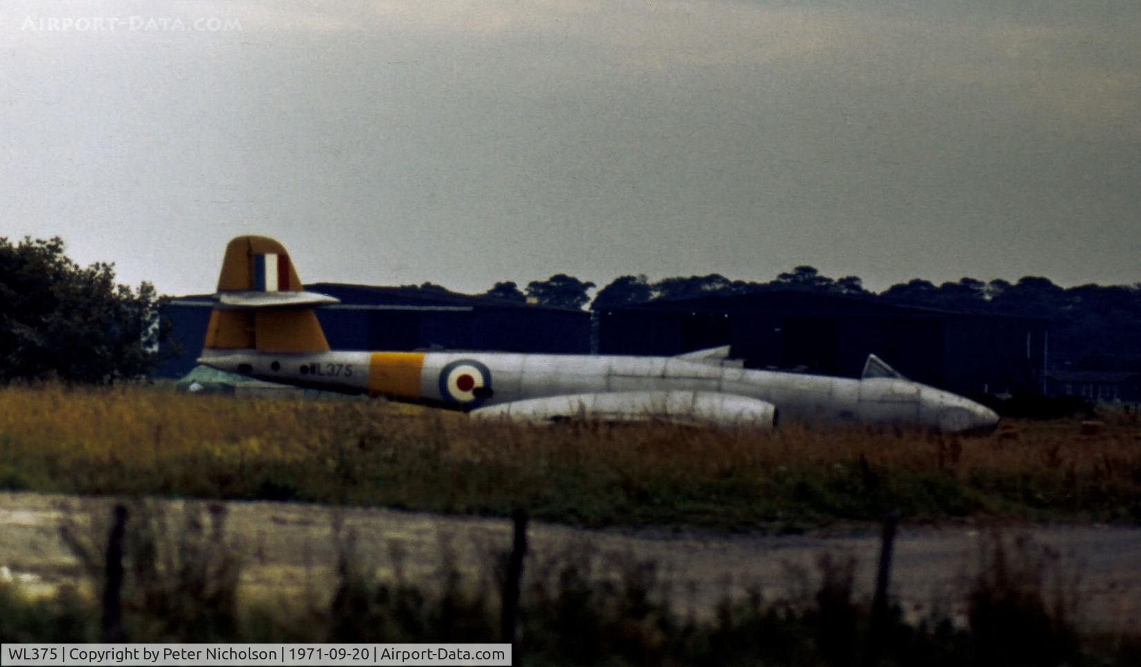 WL375, Gloster Meteor T.7(Mod) C/N Not found WL375, Modified Meteor T.7 now preserved at Dumfries was on the dump at the Royal Aircraft Establishment at West Freugh in September 1971.