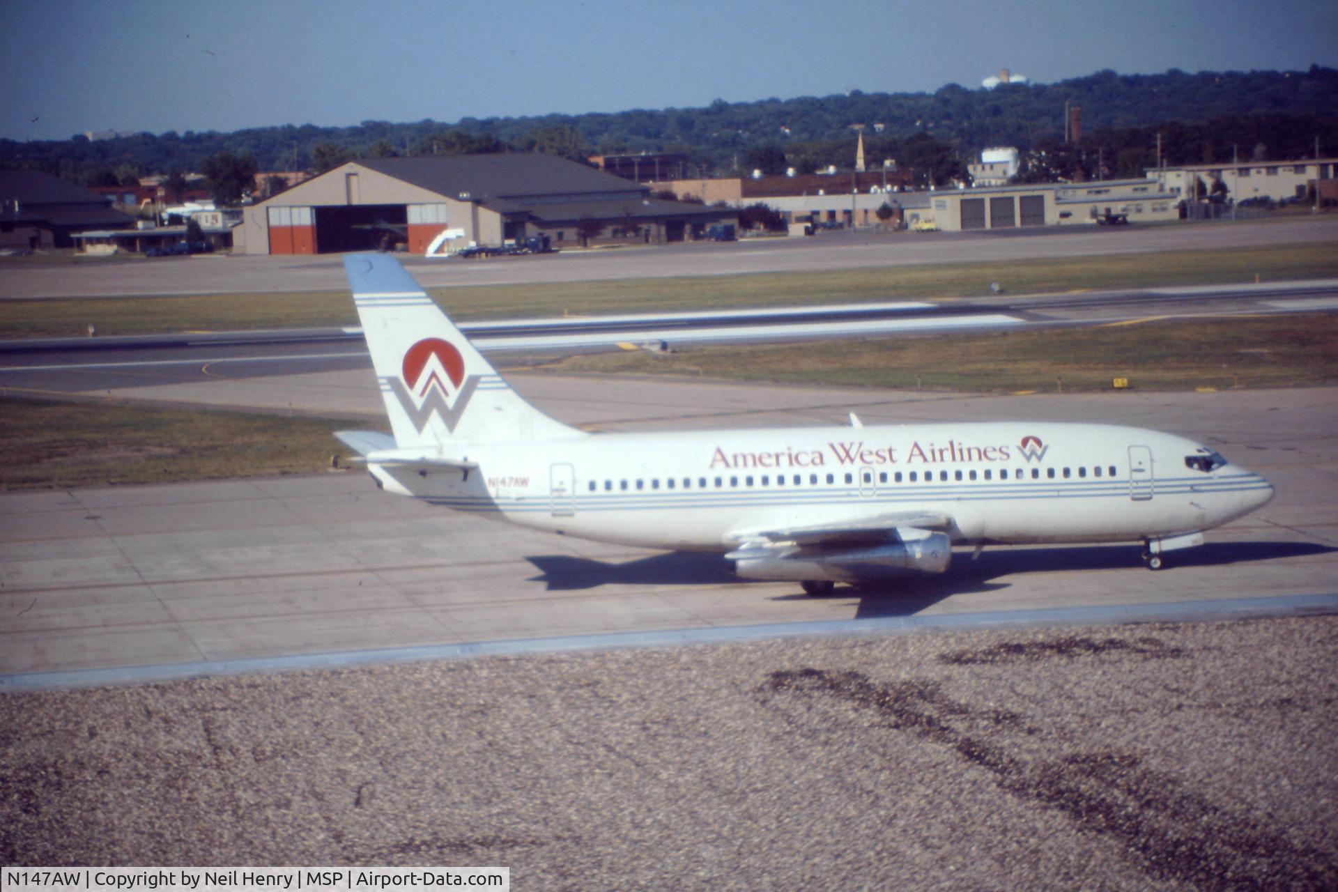 N147AW, 1982 Boeing 737-297 C/N 22630, taken at MSP- early September 1990 - from original slide