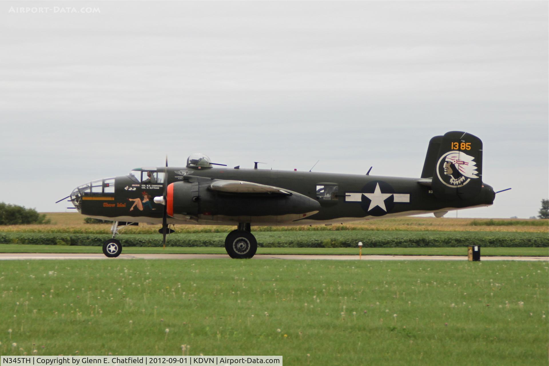 N345TH, 1944 North American TB-25J Mitchell C/N 44-31385A, Taxiing out for flying demonstration.  Quad Cities Air Show.