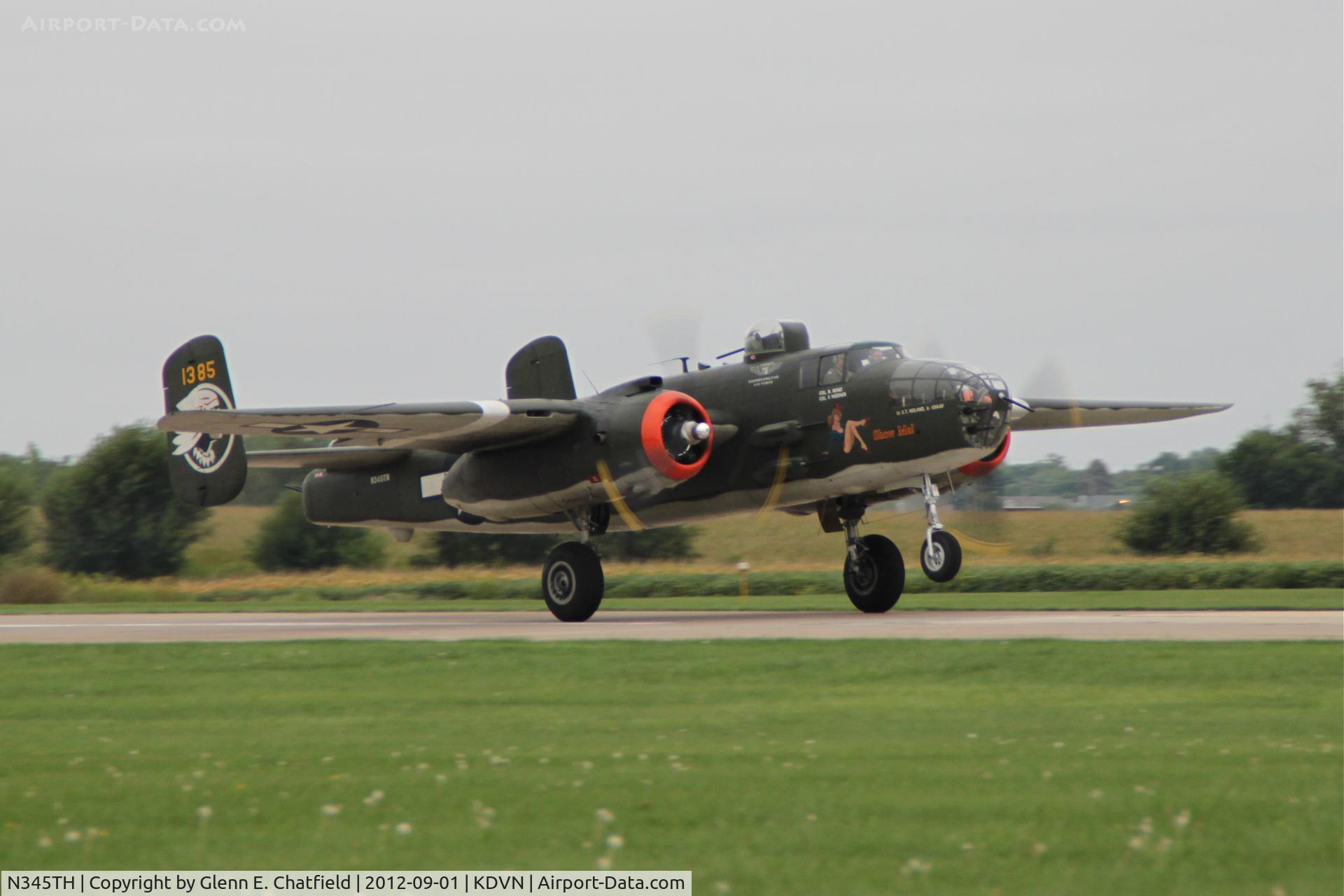 N345TH, 1944 North American TB-25J Mitchell C/N 44-31385A, Departing Runway 33.  Quad Cities Air Show.