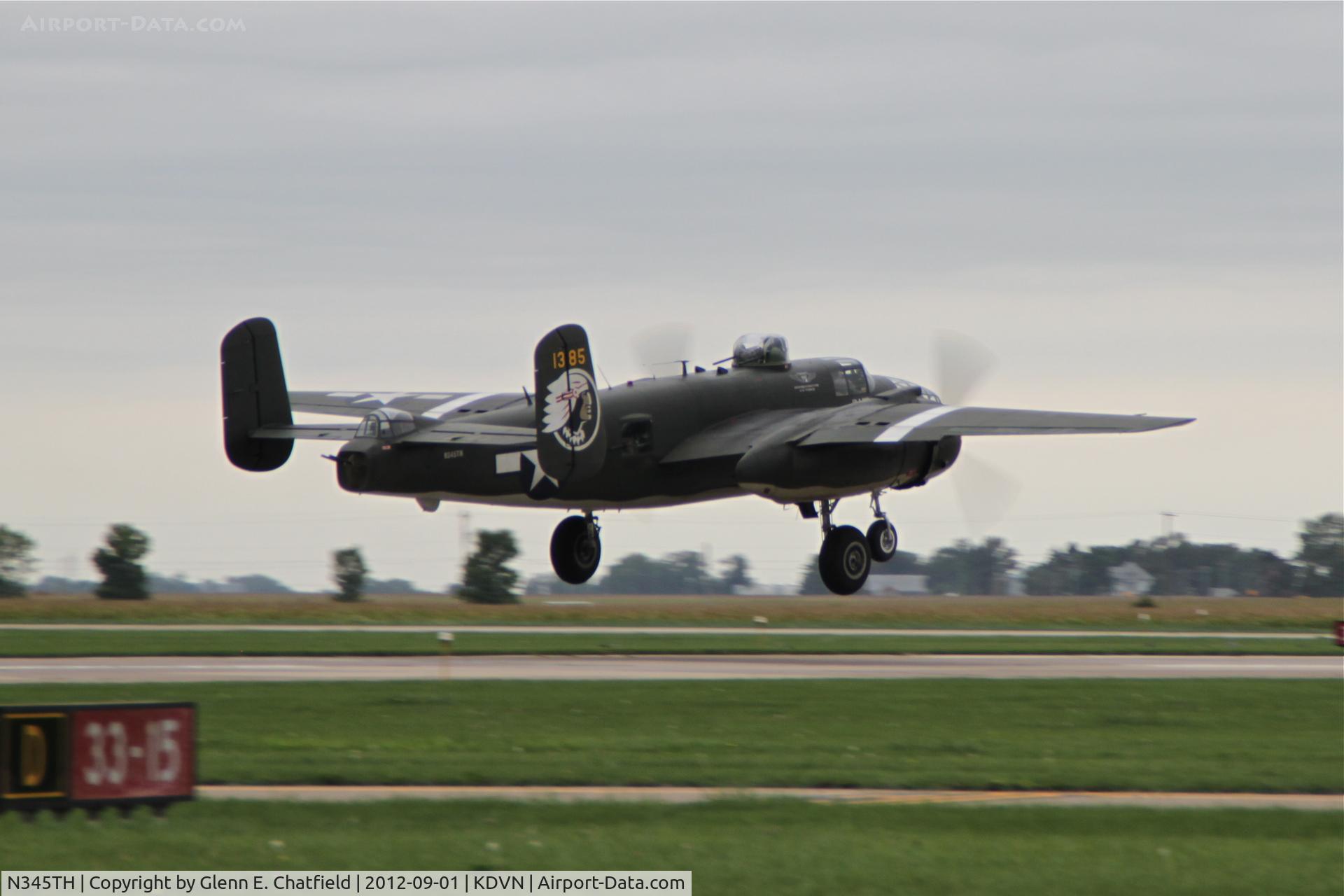N345TH, 1944 North American TB-25J Mitchell C/N 44-31385A, Departing Runway 33.  Quad Cities Air Show.