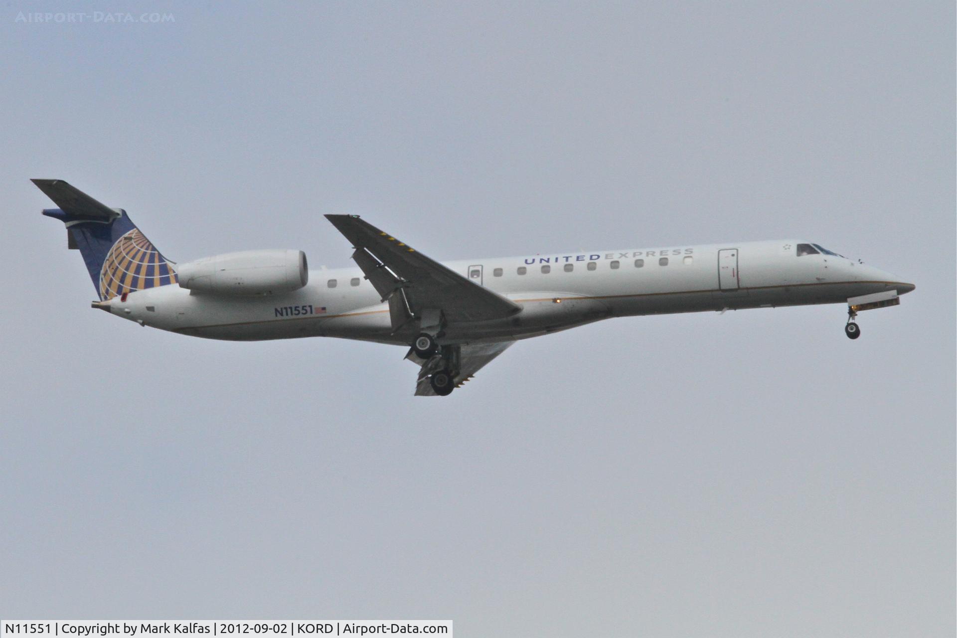 N11551, 2002 Embraer ERJ-145LR (EMB-145LR) C/N 145411, ExpressJet/United Express Embraer EMB-145LR, ASQ5845 arriving from KCID, RWY 10 approach KORD.