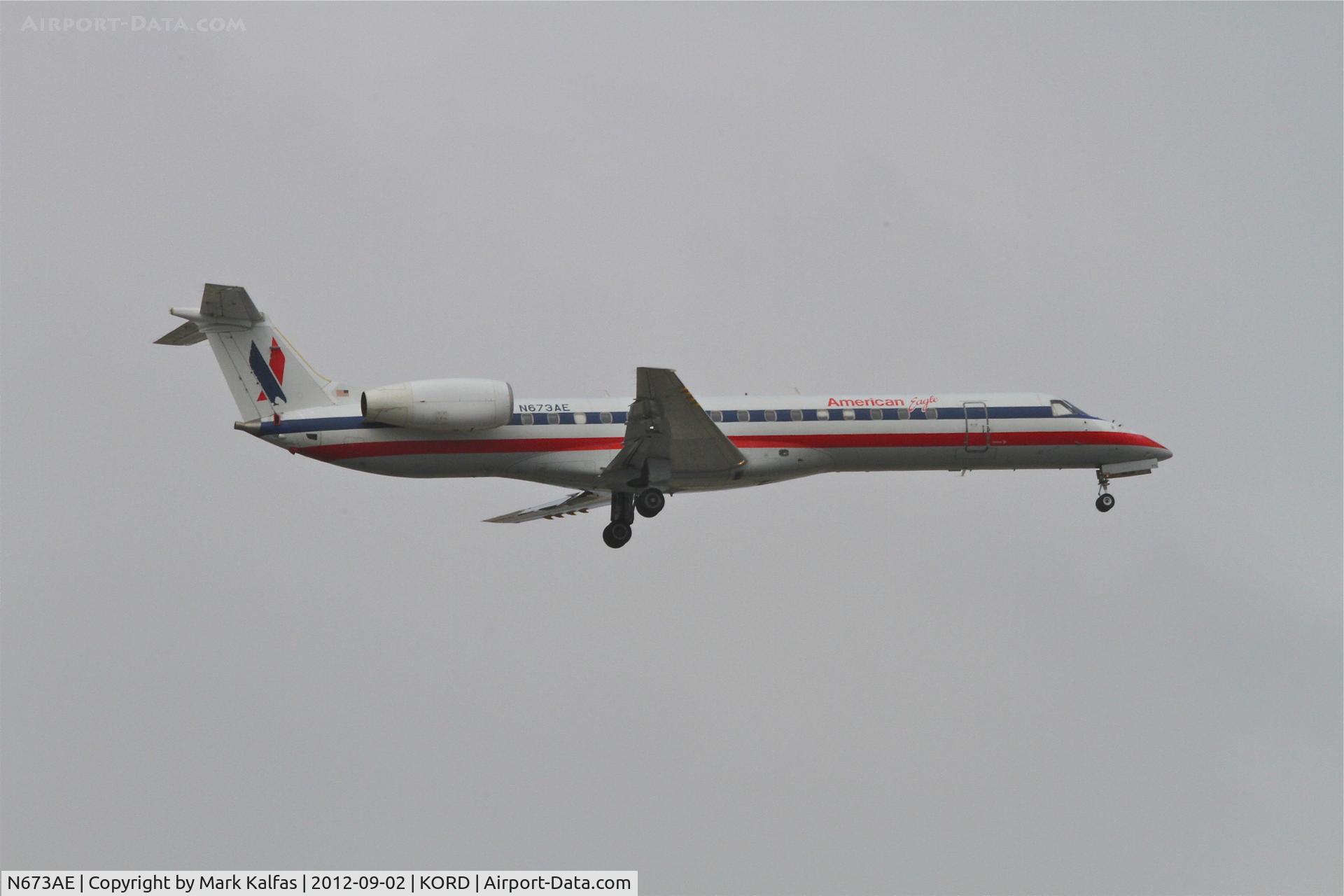 N673AE, 2004 Embraer ERJ-145LR (EMB-145LR) C/N 145797, America Eagle Embraer EMB-145LR, EGF4272 arriving from Cherry Capital/KTVC, RWY 10 approach KORD.