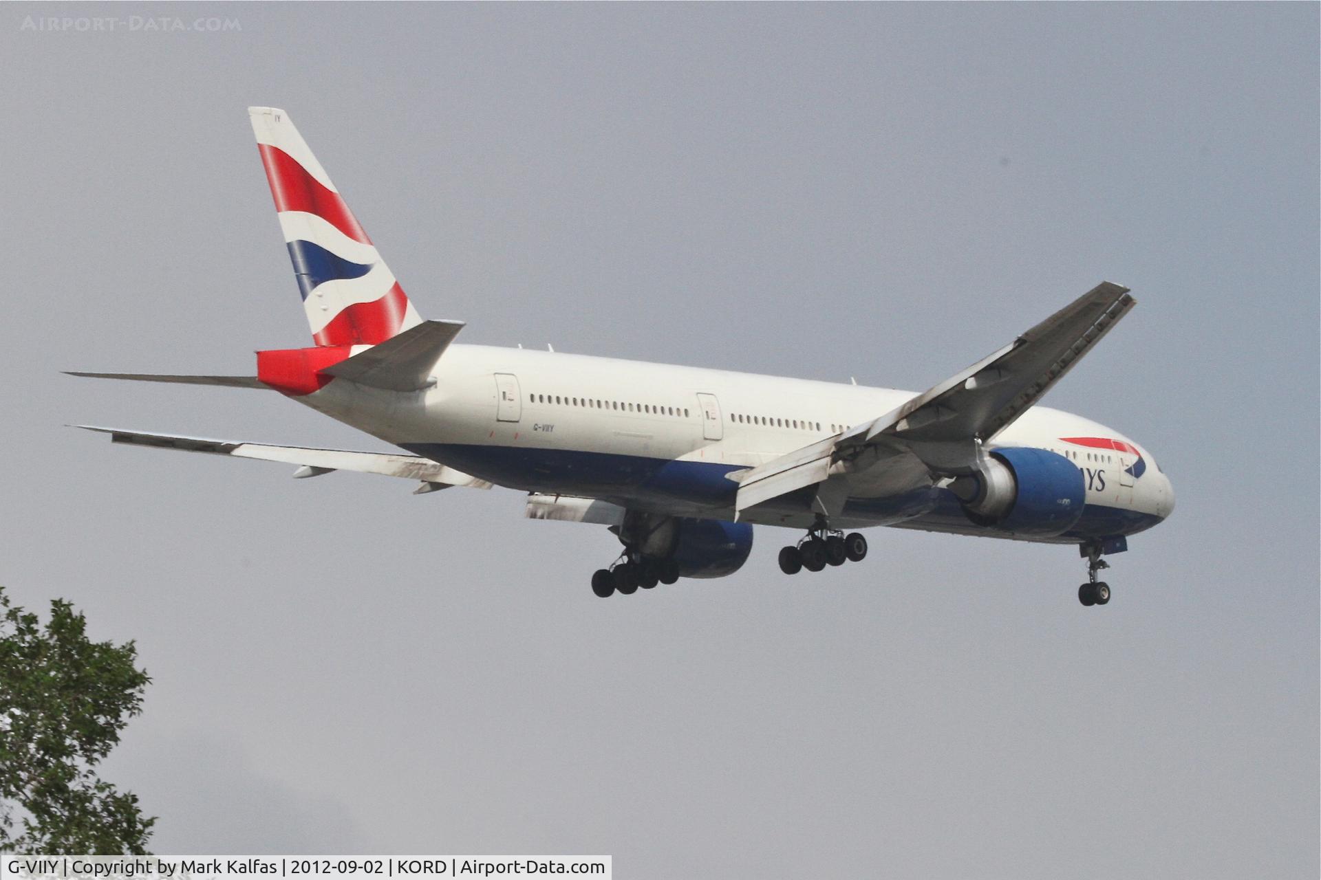 G-VIIY, 1999 Boeing 777-236 C/N 29967, British Airways Boeing 777-236, BAW295 arriving from London Heathrow/EGLL, RWY 10 approach KORD.