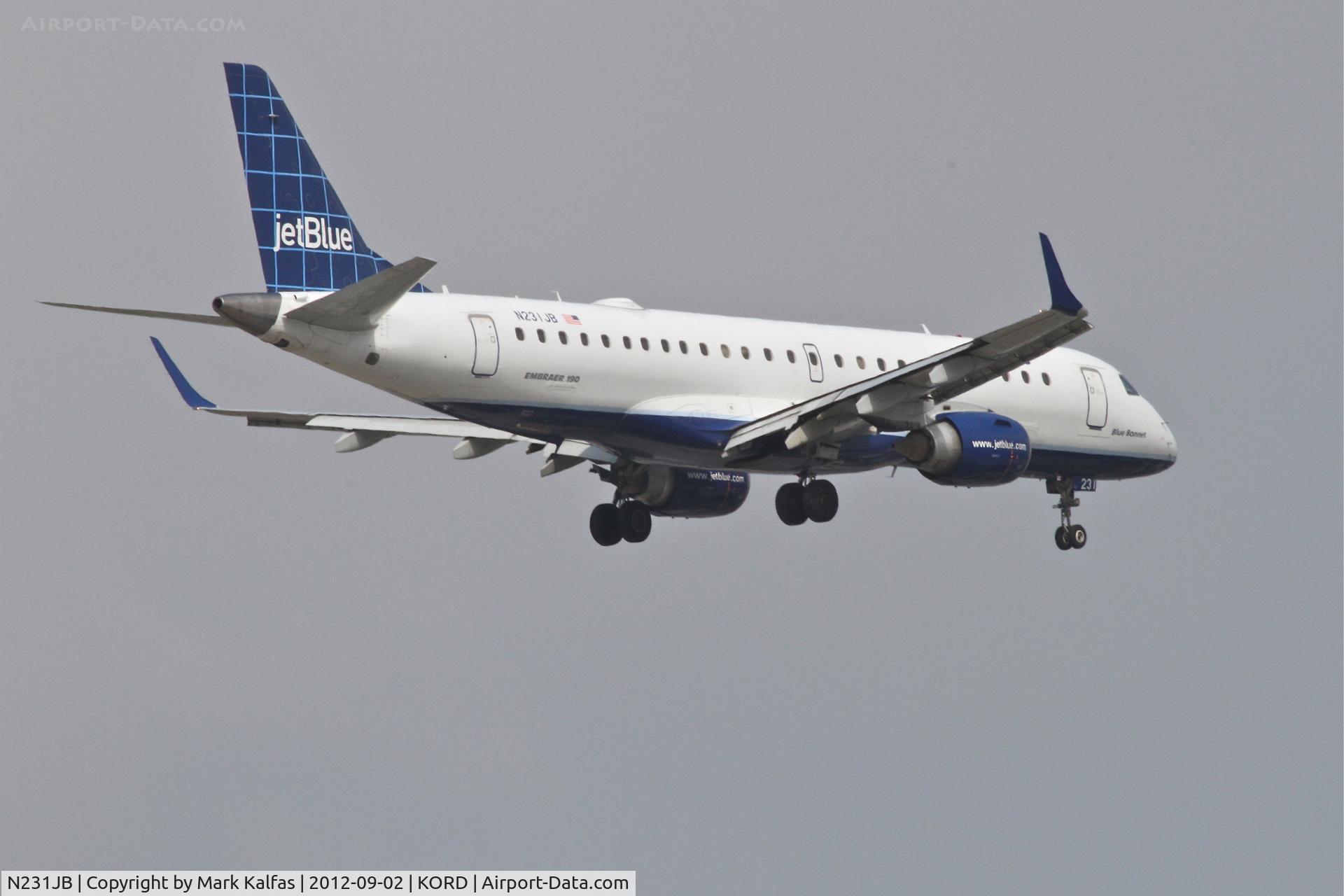 N231JB, 2006 Embraer 190AR (ERJ-190-100IGW) C/N 19000033, JetBlue Embraer ERJ 190-100 IGW, JBU921 arriving from KBOS, RWY 10 approach KORD.