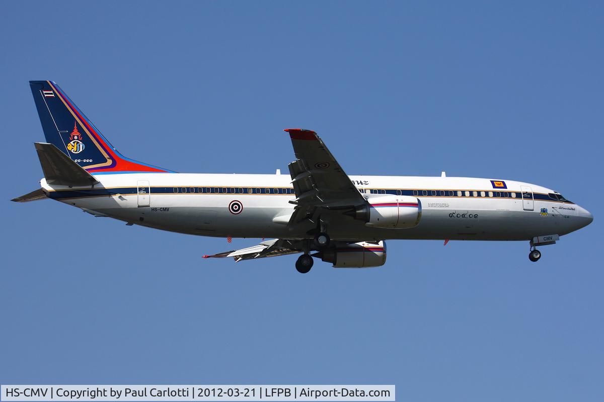 HS-CMV, 1995 Boeing 737-4Z6 C/N 27906, The Prince of Thailand himself on short final to Rwy 07 for a short stop over. Royally unexpected but most welcome though!
