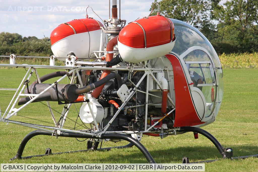 G-BAXS, 1969 Bell 47G-5 C/N 7908, Bell 47G-5 at The Real Aeroplane Club's Wings & Wheels weekend, Breighton Airfield, September 2012.