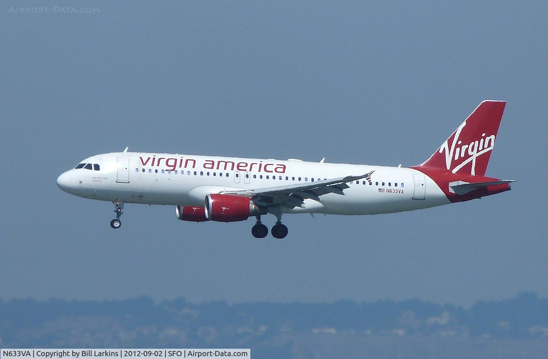 N633VA, 2007 Airbus A320-214 C/N 3230, Landing at San Francisco.