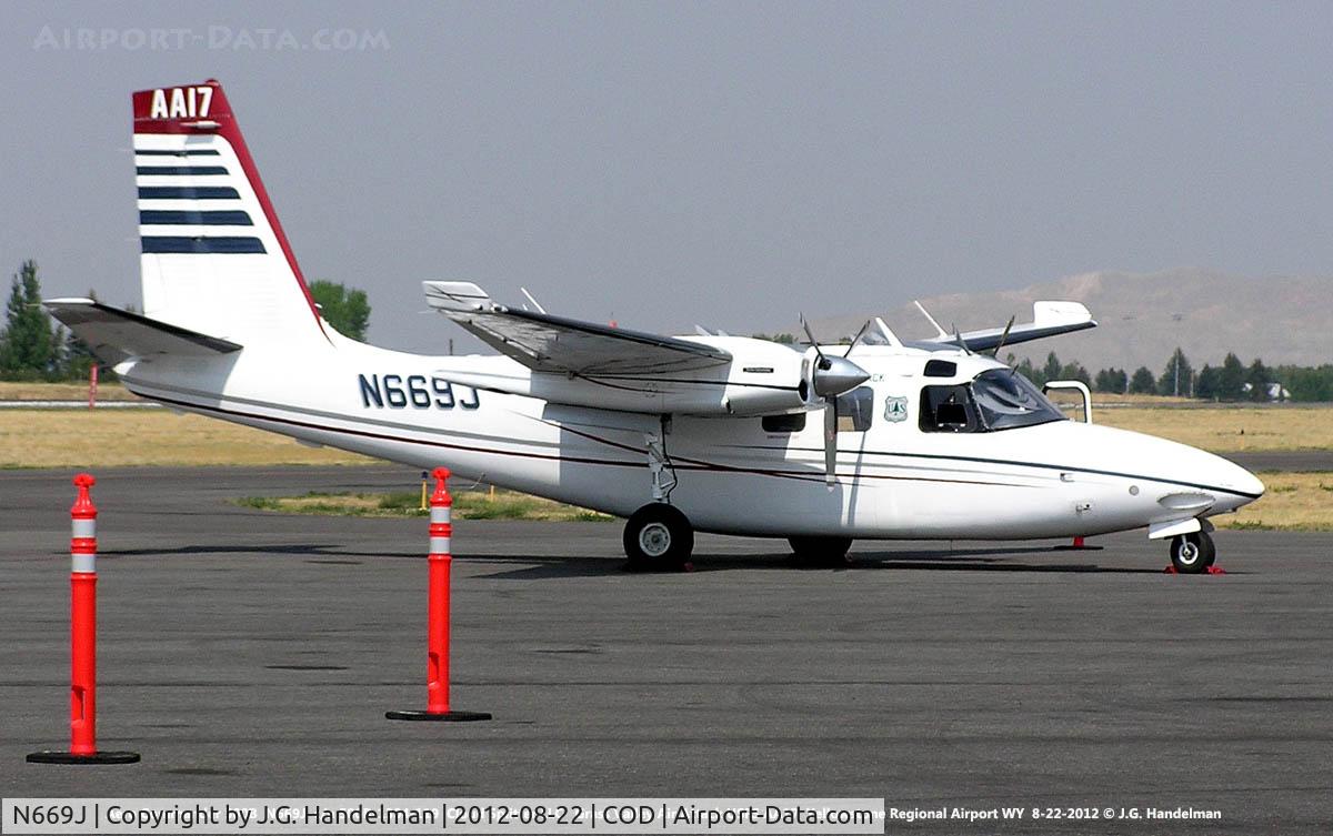 N669J, 1963 Aero Commander 500-B C/N 500B-1304-119, At Yellowstone Regional Airport Cody WY.  Possible lead aircraft fortanker aircraft.