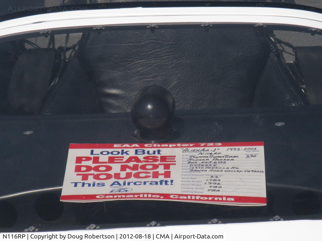N116RP, Parker Alienair 1 C/N PS1, 2007 Parker ALIENAIR 1, one-off, Toyota Superturbo triple-drive shaft transmission, triple ducted fans rotorcraft, retractable gear, taxied but still not flown above few inches?, data