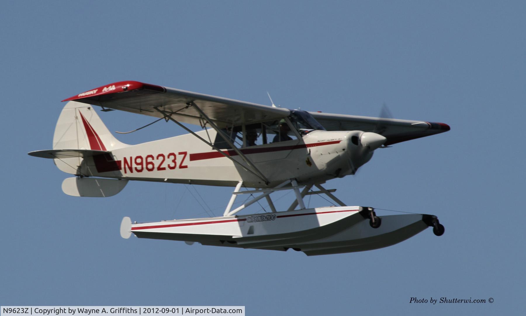 N9623Z, 1991 Aviat A-1 Husky C/N 1188, Photographed over Herbster Wisconsin beach 09/01/12. Photographed with Canon 7D with Canon 100-400mm 5.6 IS lens.
