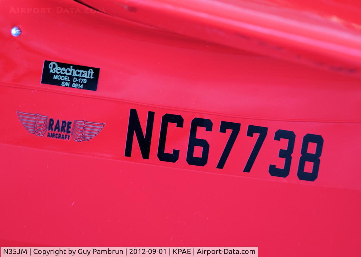 N35JM, 1944 Beech D17S Staggerwing C/N 6914, This shows the number has been changed from N35JM to NC67738 as far as I can tell.  Note:  The s/n is the same in both cases.