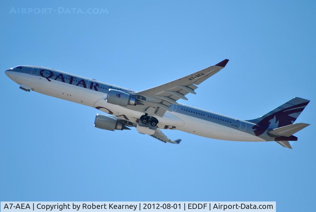 A7-AEA, 2004 Airbus A330-302 C/N 623, Climbing off 07L