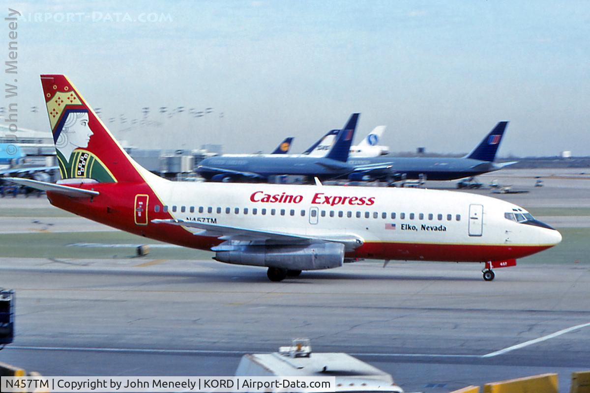 N457TM, 1969 Boeing 737-214 C/N 20156, Casino Express taxiing at ORD in March 1996.