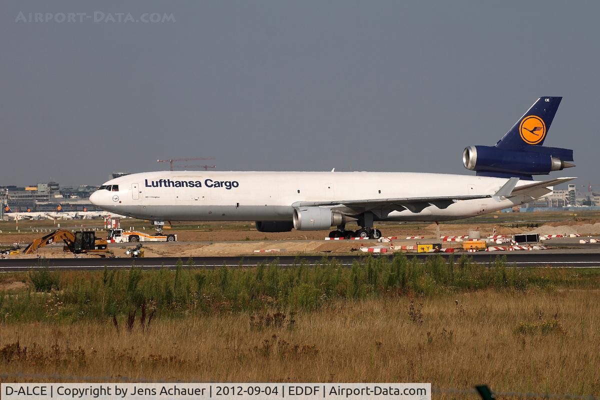 D-ALCE, 1998 McDonnell Douglas MD-11F C/N 48785, Being towed to Cargo Terminal