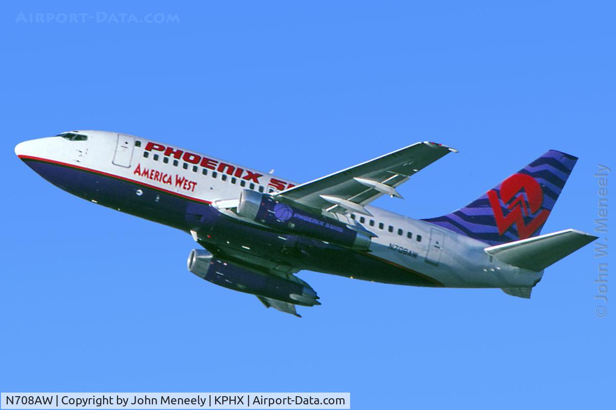 N708AW, 1969 Boeing 737-112 C/N 19771, America West's sole 737-112 departing from PHX in July 1997
