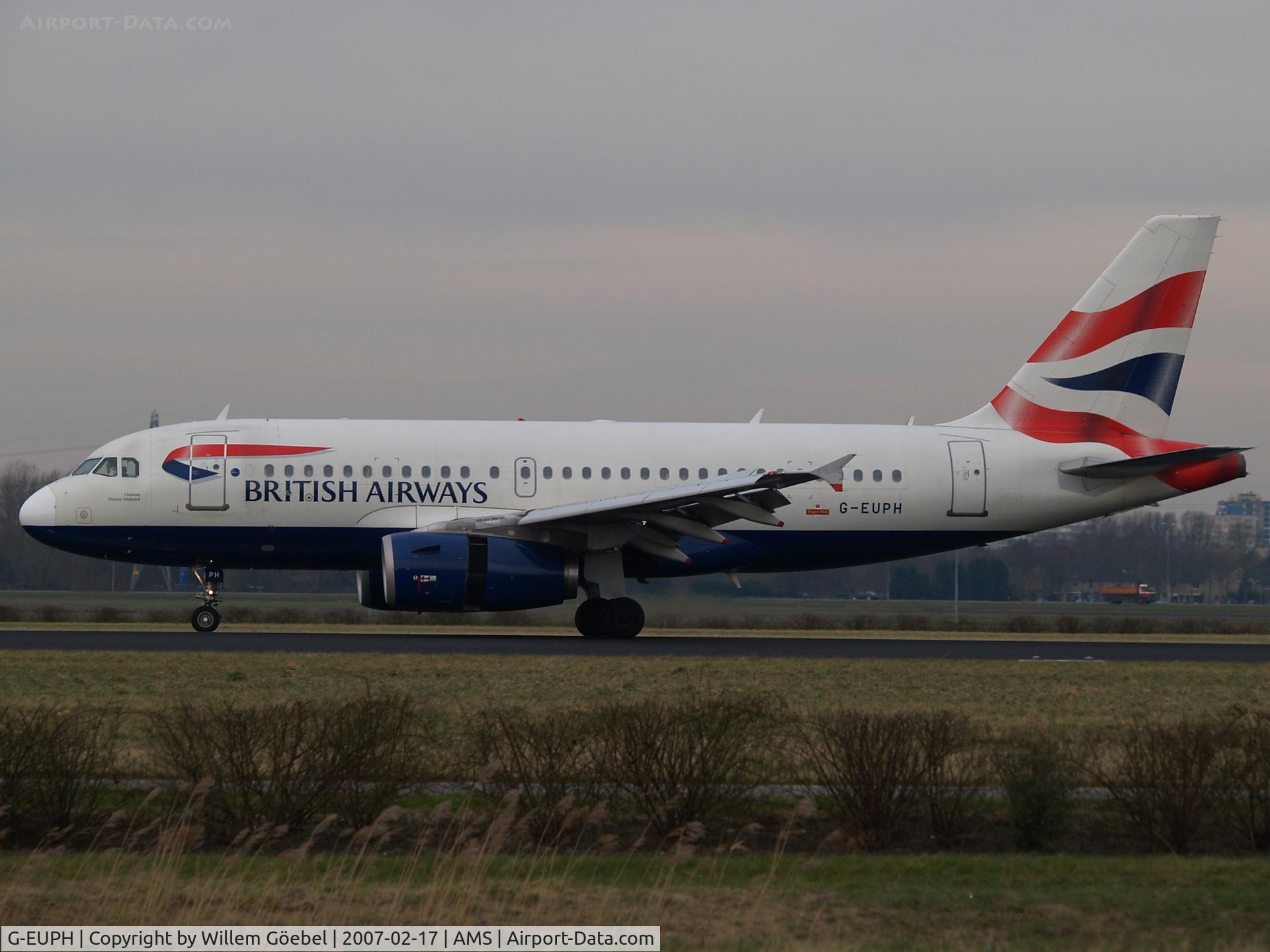 G-EUPH, 2000 Airbus A319-131 C/N 1225, Landing on runway R18 of Schiphol Airport