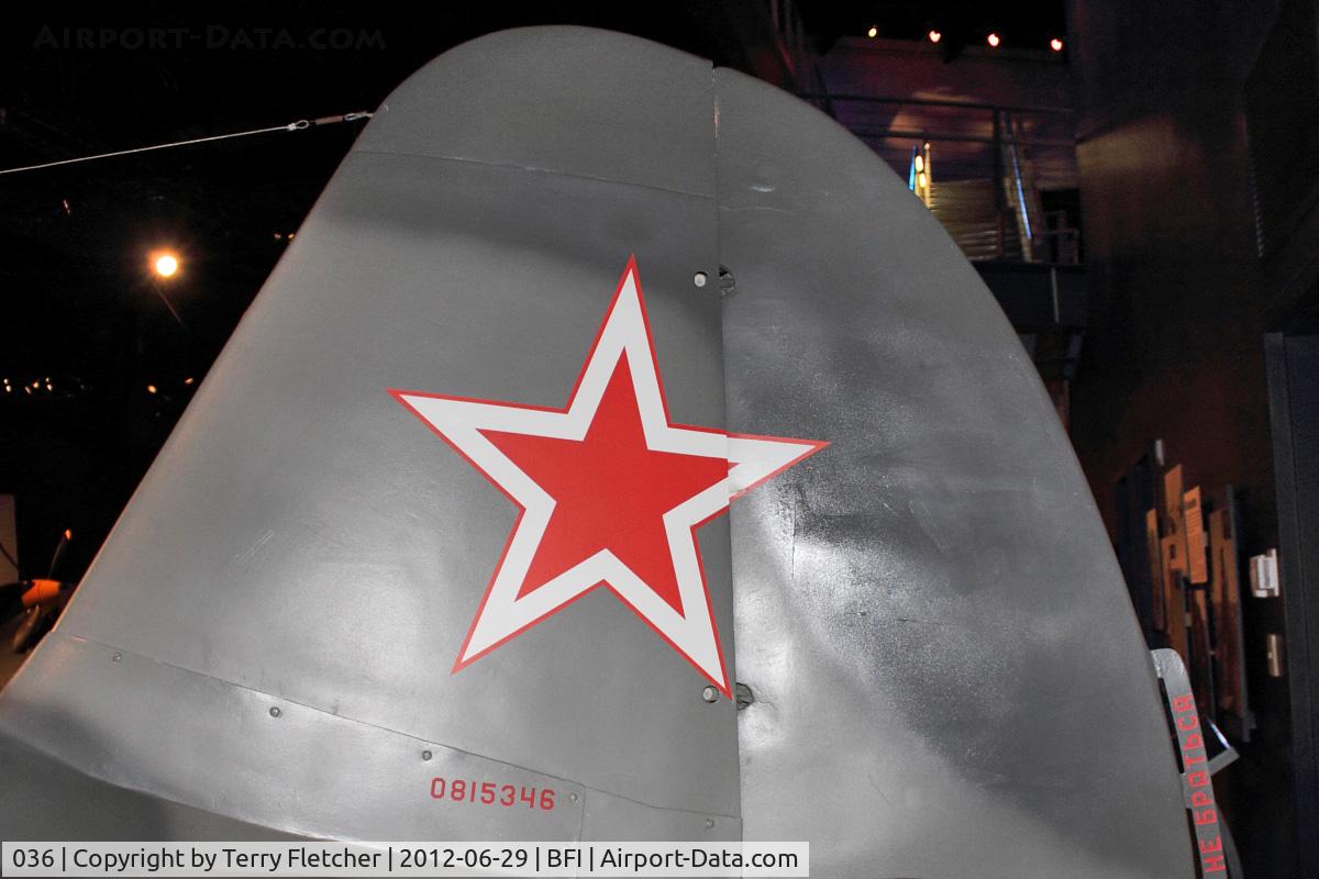 036, 1946 Yakovlev Yak-9U C/N 0815346, Tail of 036 (36 WHITE), 1946 Yakolev 9U, c/n: 0815346 at Seattle Museum of Flight