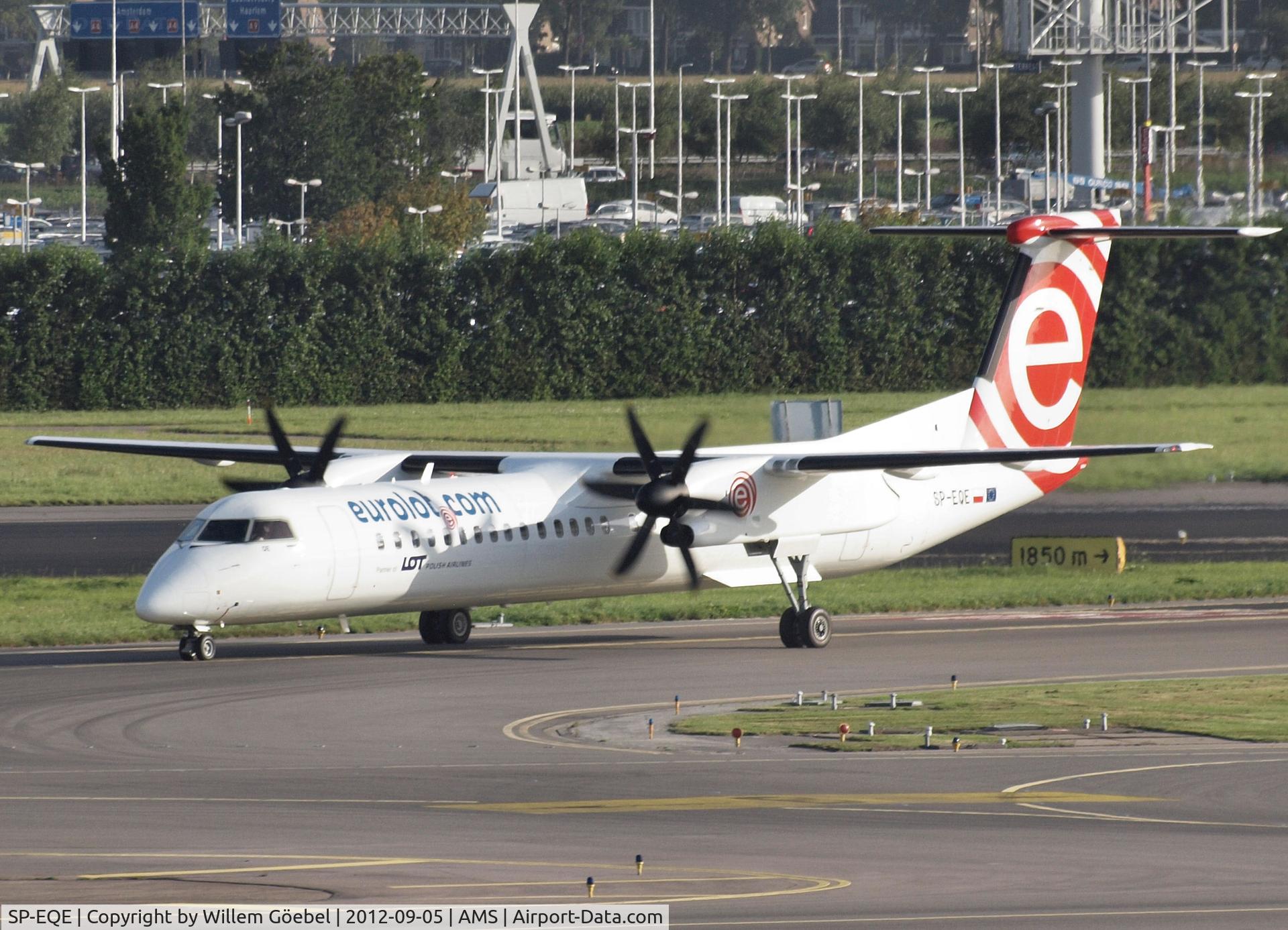 SP-EQE, 2012 Bombardier DHC-8-402Q Dash 8 Dash 8 C/N 4417, Taxi to the gate of Schiphol Airport