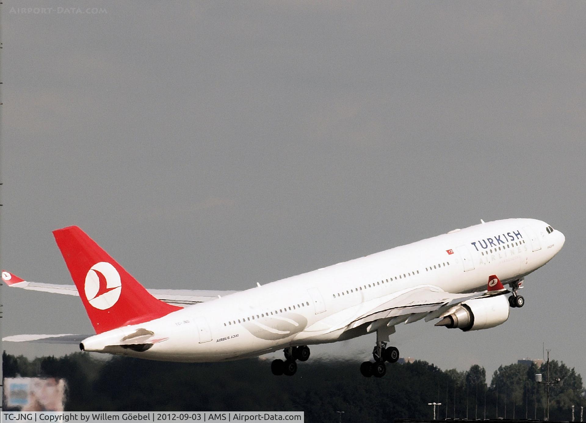 TC-JNG, 2002 Airbus A330-202 C/N 504, Take of from runway 09 of Schiphol Airport