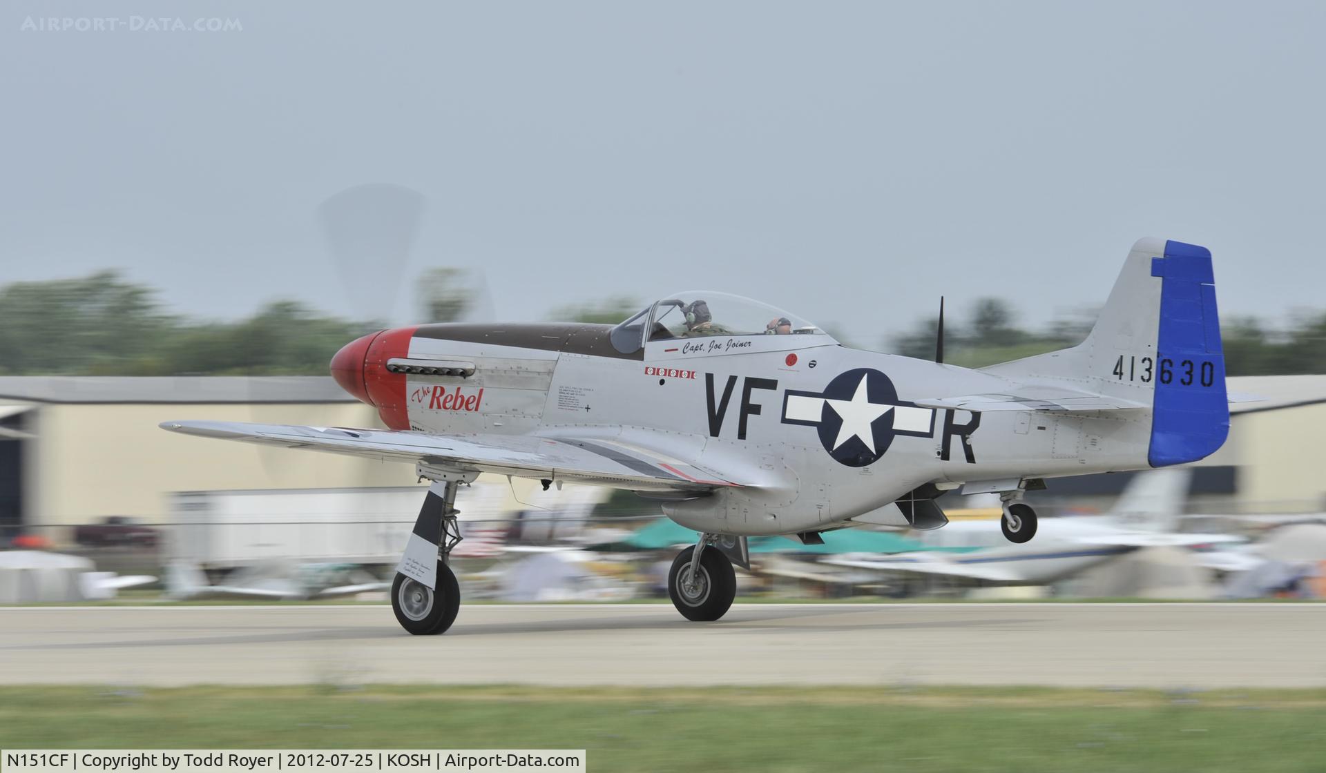 N151CF, 1944 North American P-51D Mustang C/N 44-84933N, Departing Airventure 2012