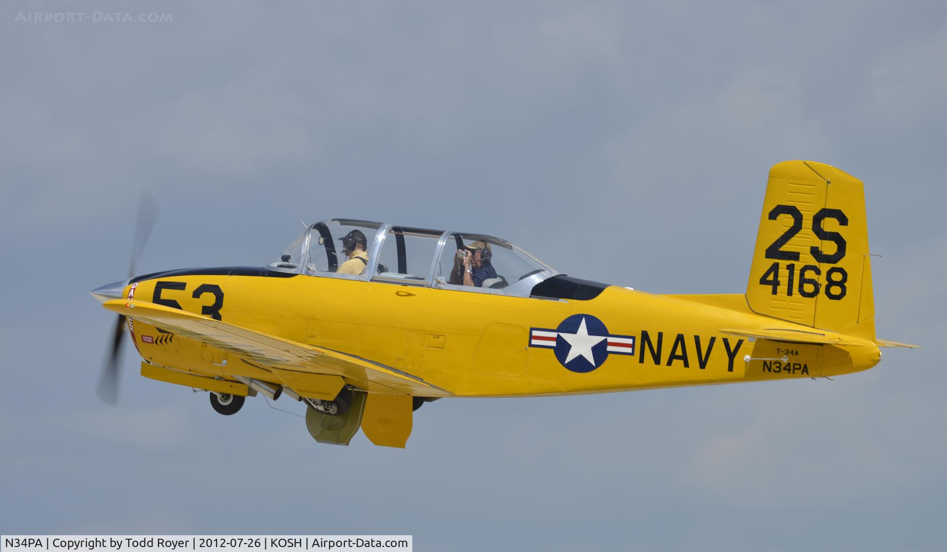 N34PA, 1955 Beech T-34A (A45) Mentor Mentor C/N G-268, Departing Airventure 2012