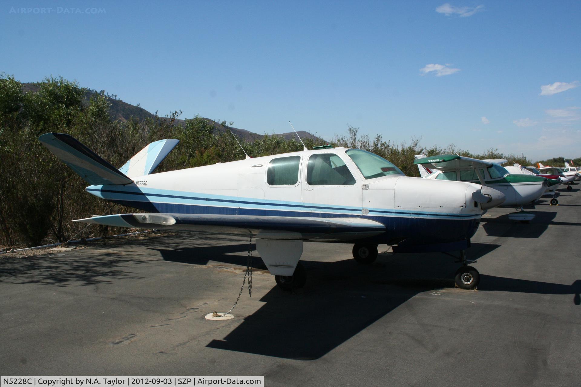 N5228C, 1950 Beech B35 Bonanza C/N D-2573, Parked along the river