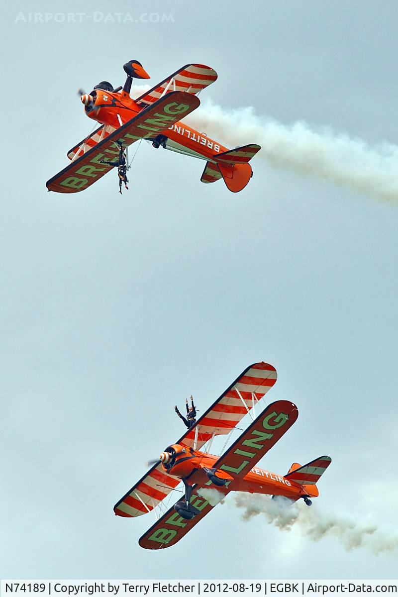 N74189, 1941 Boeing PT-17/R985 Kaydet (A75N1) C/N 75-717, 1941 Boeing PT-17, c/n: 75717 and SE-BOG - Breitling Wingwalkers