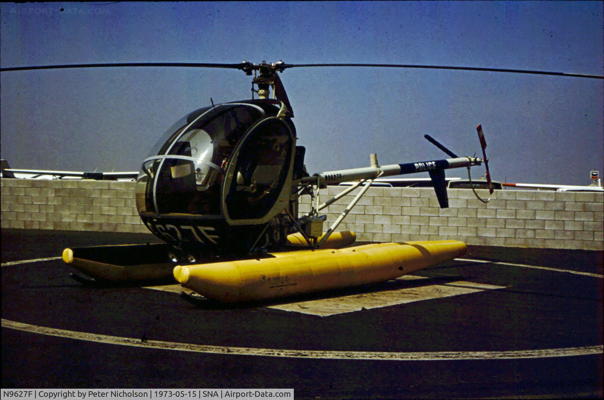 N9627F, 1970 Hughes 269C C/N 900040, Costa Mesa Police Department Hughes 269C at Orange County Airport in May 1973.