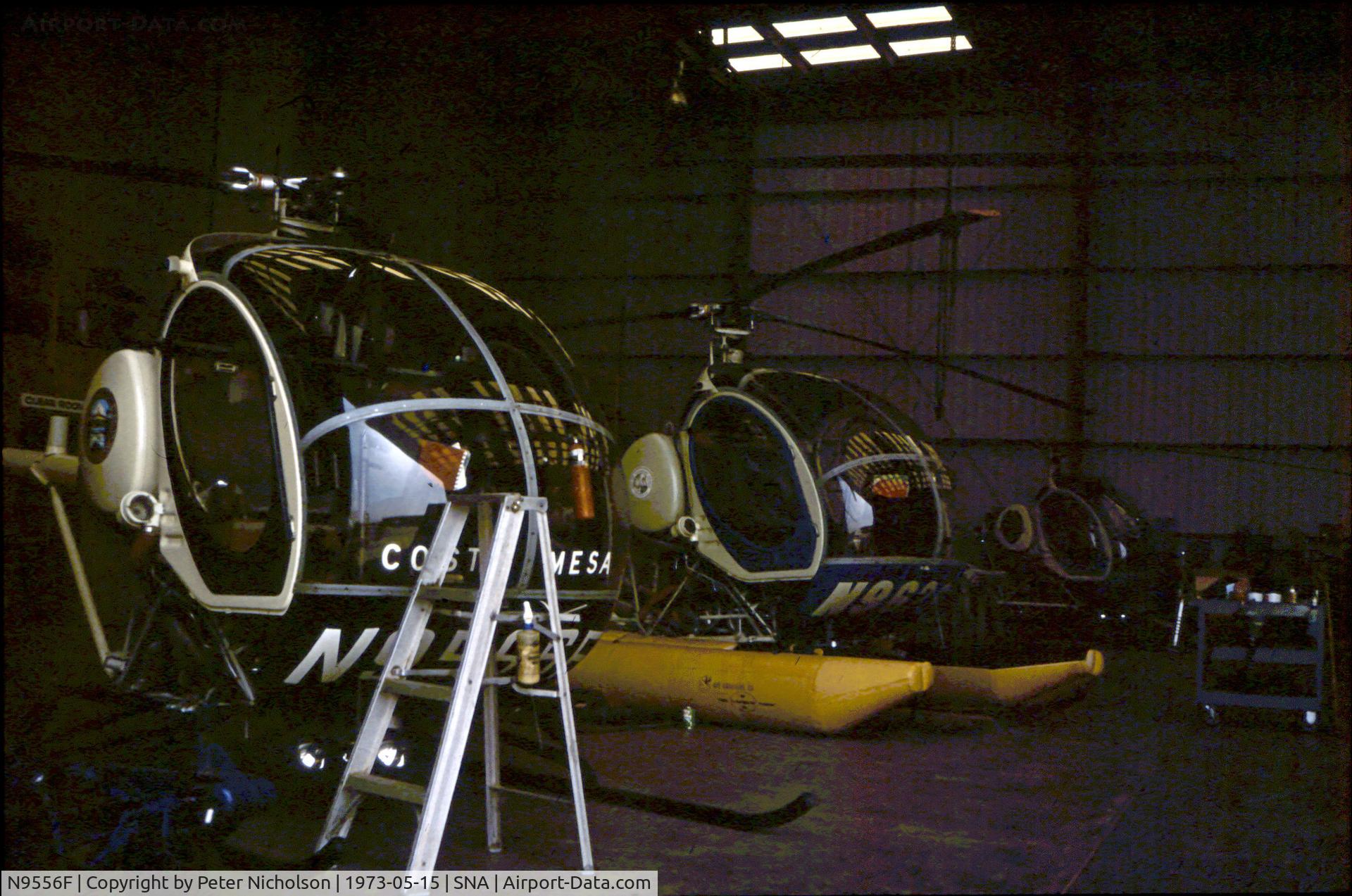 N9556F, Hughes 269B C/N 790432, Hughes 269B of the Costa Mesa Police Department hangered at Orange County in May 1973.