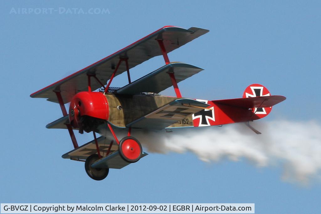 G-BVGZ, 1994 Fokker Dr.1 Triplane Replica C/N PFA 238-12654, Fokker DR1 Triplane Replica at The Real Aeroplane Company's Wings & Wheels weekend, Breighton Airfield, September 2012.