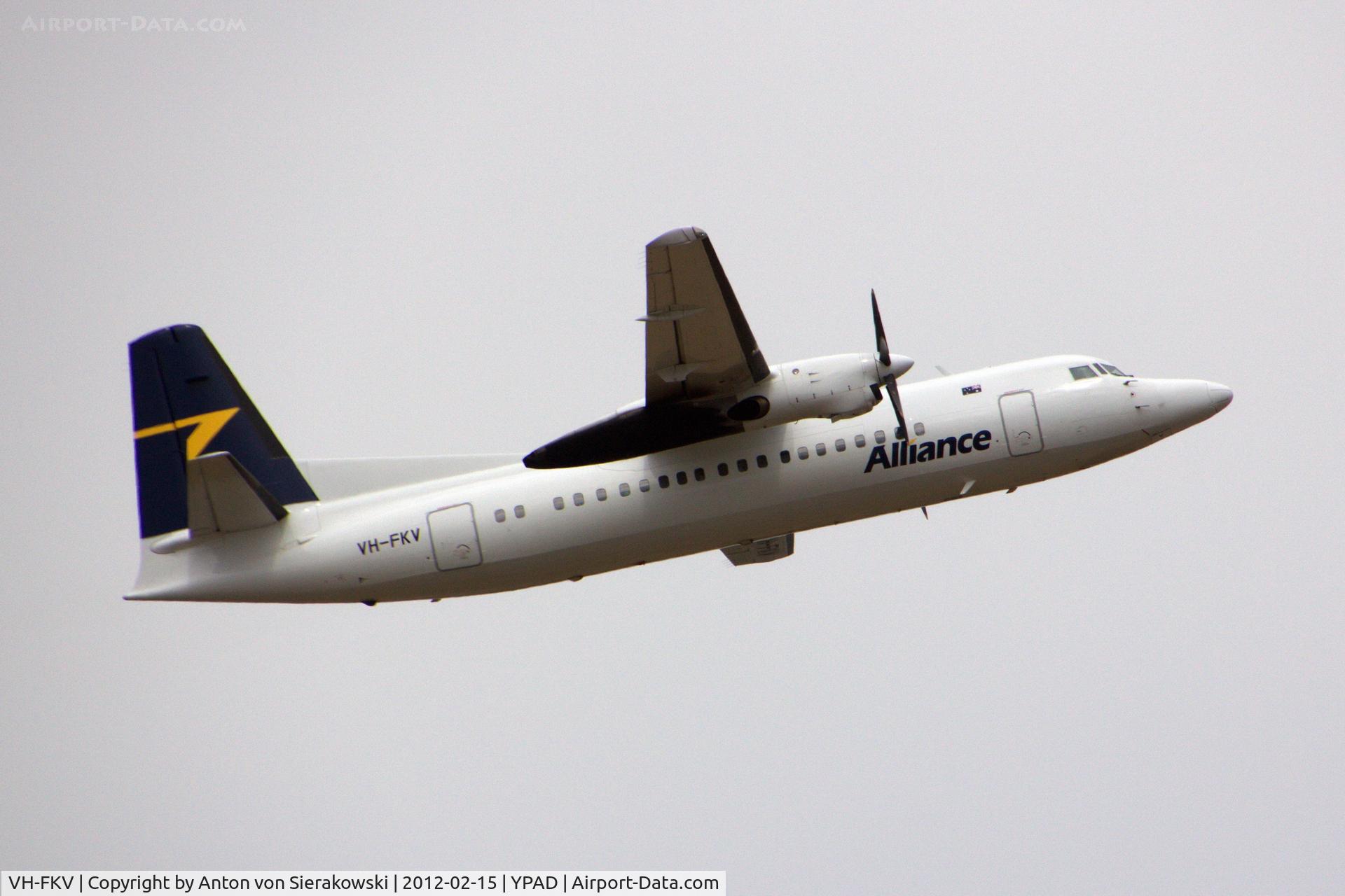VH-FKV, 1995 Fokker 50 C/N 20303, VH-FKV departing YPAD