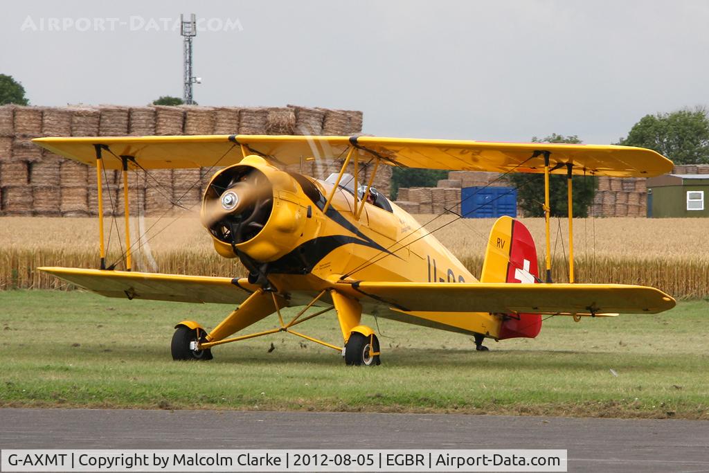 G-AXMT, 1938 Bucker Bu-133C Jungmeister C/N 46, Doflug Bu-133C Jungmeister at The Real Aeroplane Company's Summer Madness Fly-In, Breighton Airfield, August 2012.