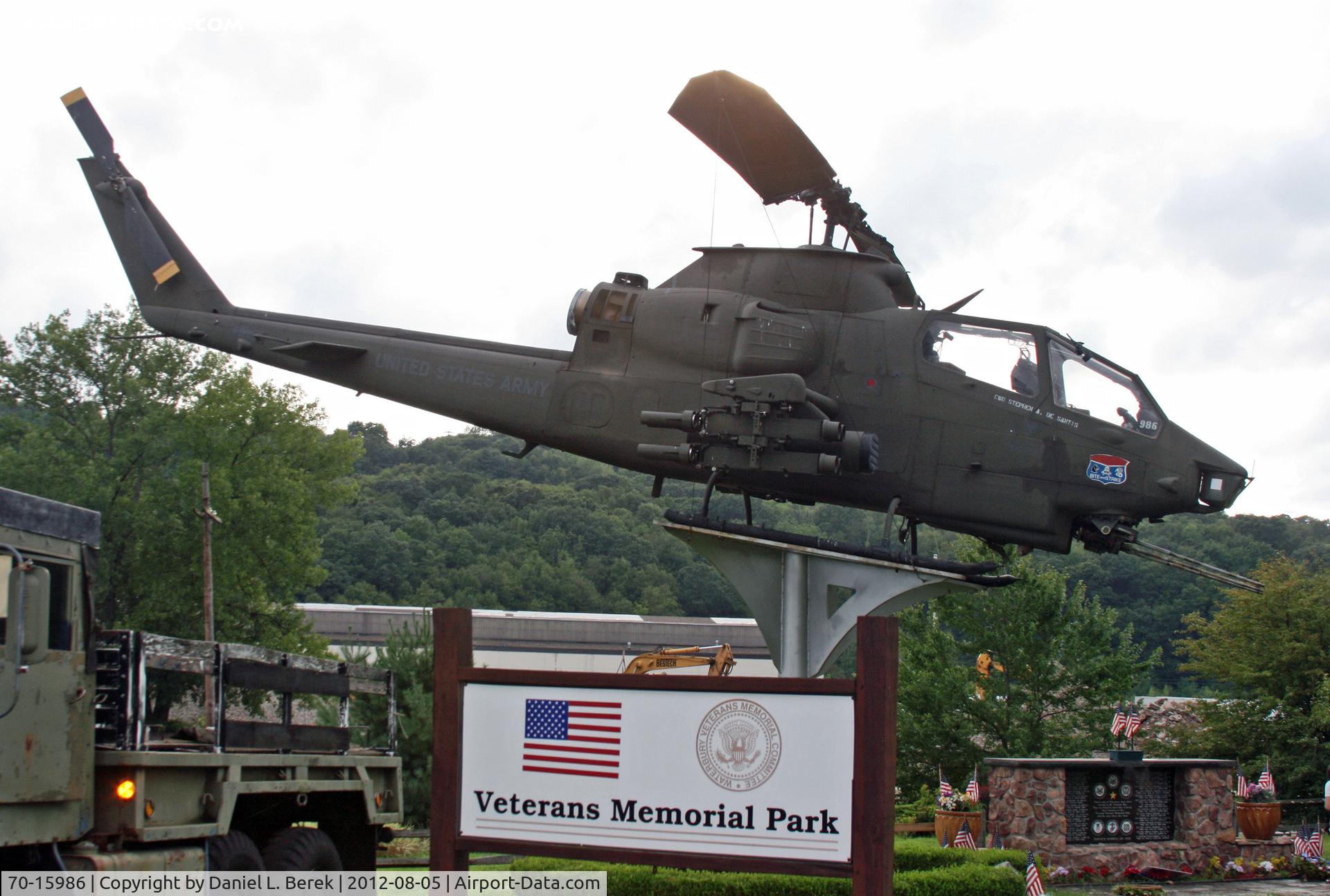70-15986, 1970 Bell AH-1G Cobra C/N 20930, This Huey is on display at Veterans Park, Thomaston Ave., in the northwestern section of town.  The park includes memorials and other Army vehicles.