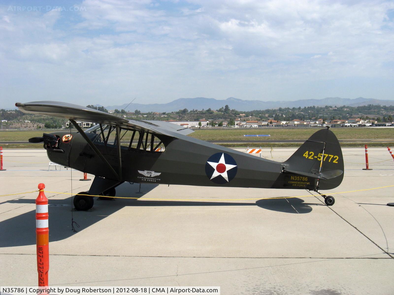 N35786, 1941 Piper J5A Cub Cruiser C/N 5-772, 1941 Piper J5A CUB CRUISER as L-4F GRASSHOPPER, Continental A&C75 75 Hp. Impressed from civil source in WWII for war effort.