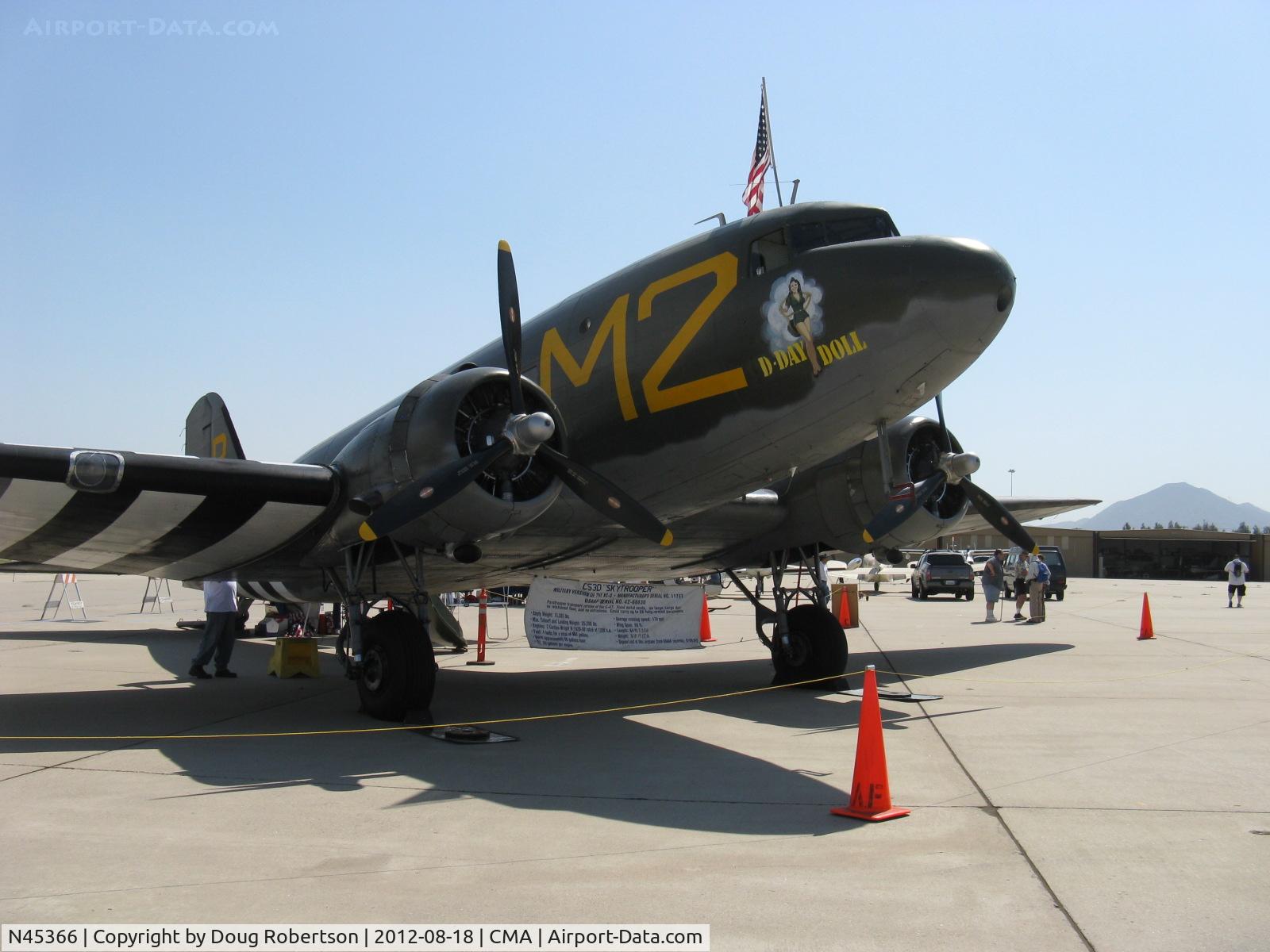N45366, 1943 Douglas C-53D-DO Skytrooper (DC-3A) C/N 11757, 1943 Douglas C53D SKYTROOPER 'D-Day Doll', two Curtiss-Wright R-1820-56 radials 1,200 Hp each, of CAF