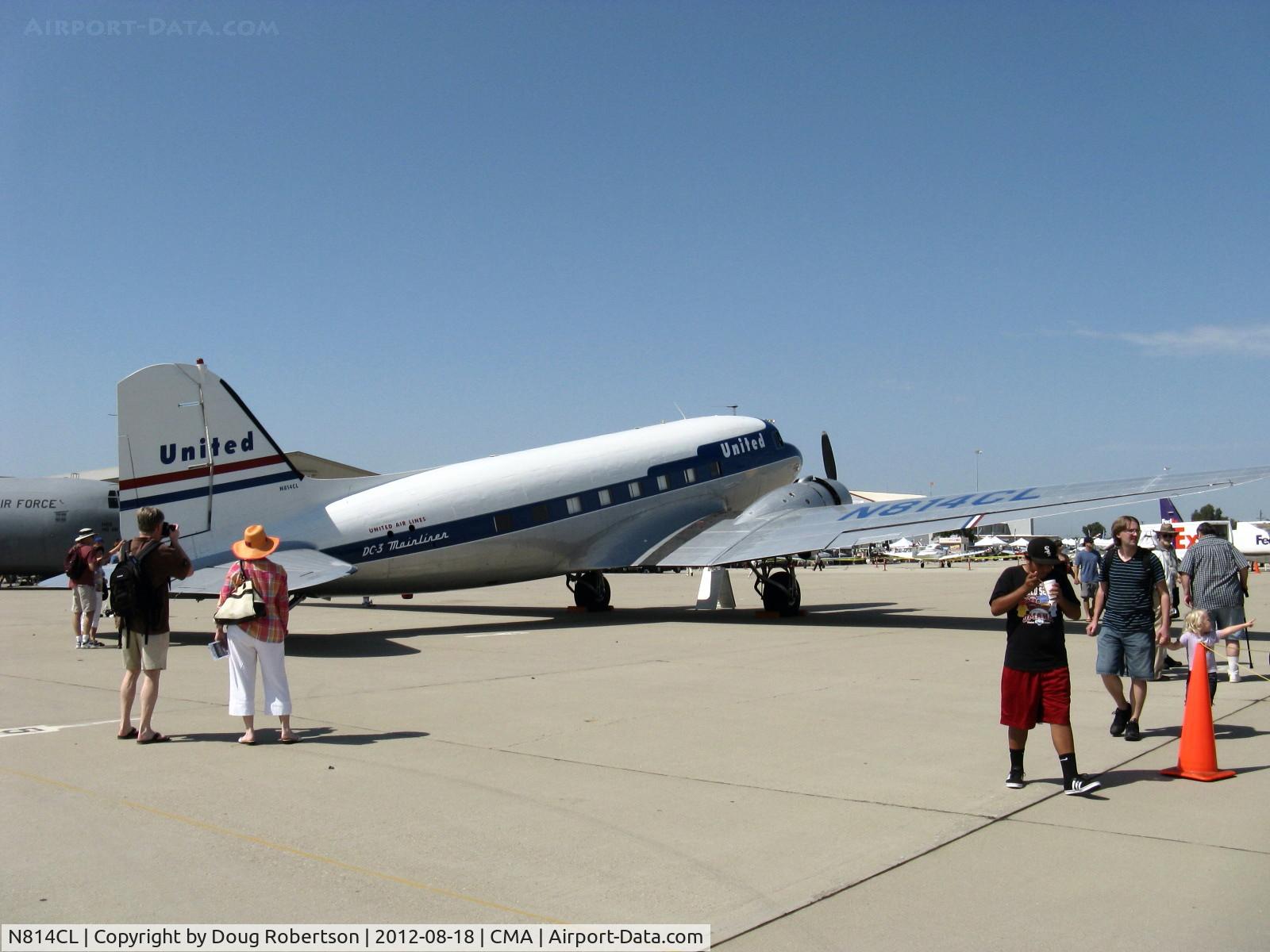 N814CL, 1945 Douglas DC-3C (C-47B-50-DK) C/N 34370, Clay Lacy's Douglas DC-3C in livery of United Airlines, two P&W R-1820-92 radials 1,200 Hp each.