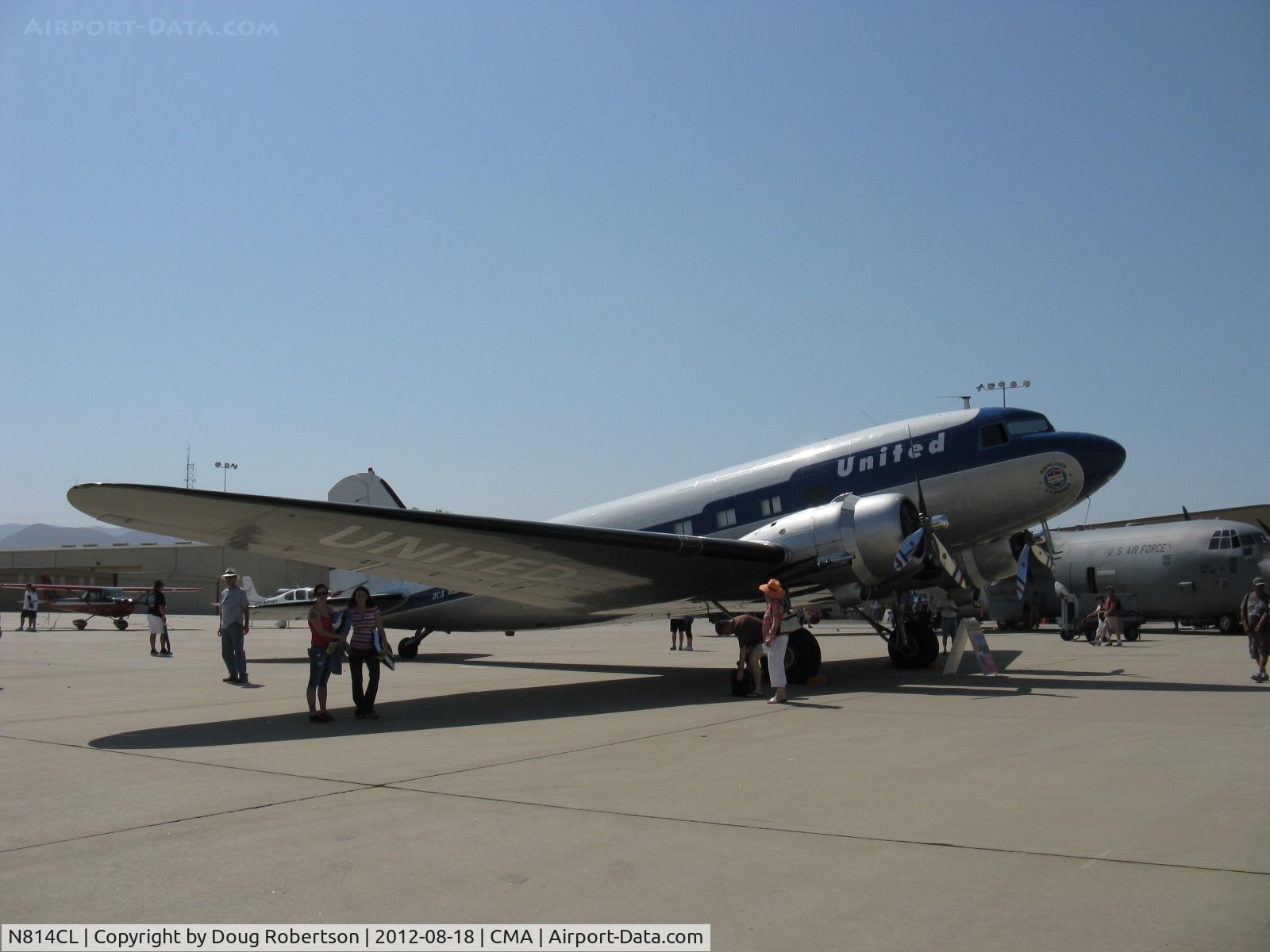N814CL, 1945 Douglas DC-3C (C-47B-50-DK) C/N 34370, Clay Lacy's 1945 Douglas DC-3C in livery of United Airlines, two P&W R-1820-92 radials 1,200 Hp each