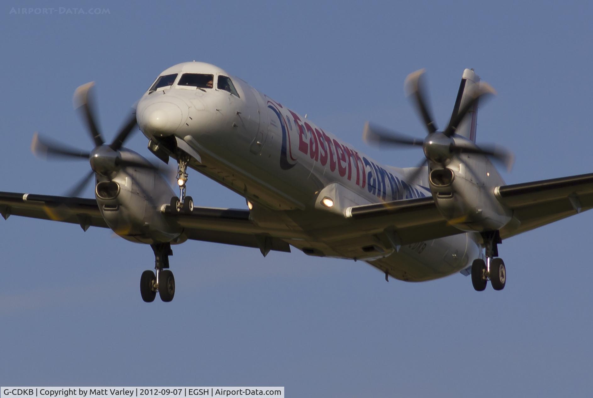 G-CDKB, 1996 Saab 2000 C/N 2000-032, Arriving at EGSH.