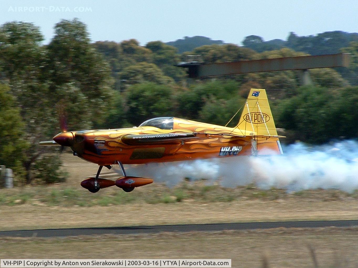 VH-PIP, 1998 Zivko Edge 540 C/N V323, VH-PIP @ YTYA Tyabb 2003 PAC Air Show. Owner/pilot the late and great Peter 'Pip' Borrman
