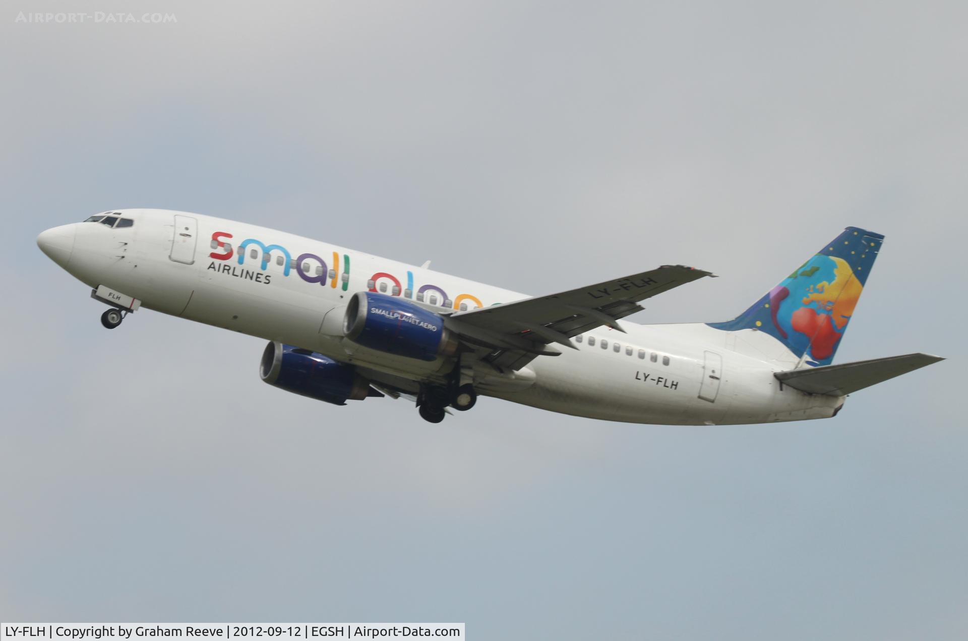 LY-FLH, 1992 Boeing 737-382 C/N 25161, Departing from Norwich.