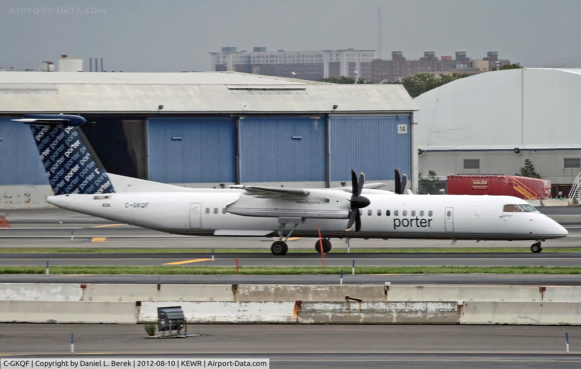 C-GKQF, 2011 De Havilland Canada DHC-8-402Q Dash 8 C/N 4391, A newly minted (8-month-old) Dash 8 starts her take-off run back home to Billy Bishop Toronto City Airport.