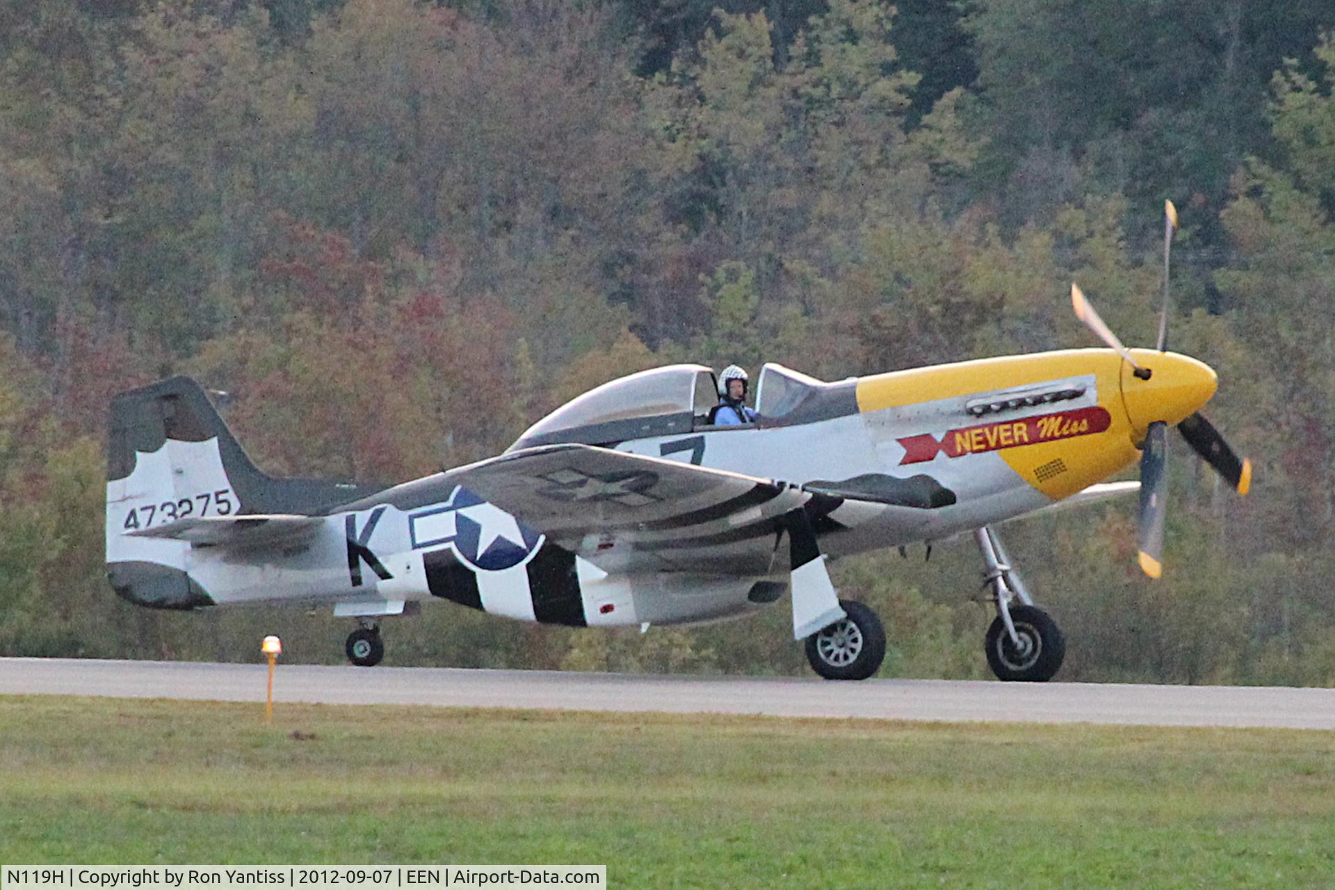 N119H, 1944 North American F-51D Mustang C/N 44-73275, Taxiing on runway 02, Dillant-Hopkins Airport, Keene, NH for weekend airshow