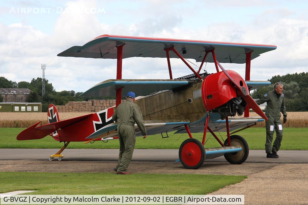 G-BVGZ, 1994 Fokker Dr.1 Triplane Replica C/N PFA 238-12654, Fokker DR1 Triplane Replica at The Real Aeroplane Company's Wings & Wheels weekend, Breighton Airfield, September 2012.