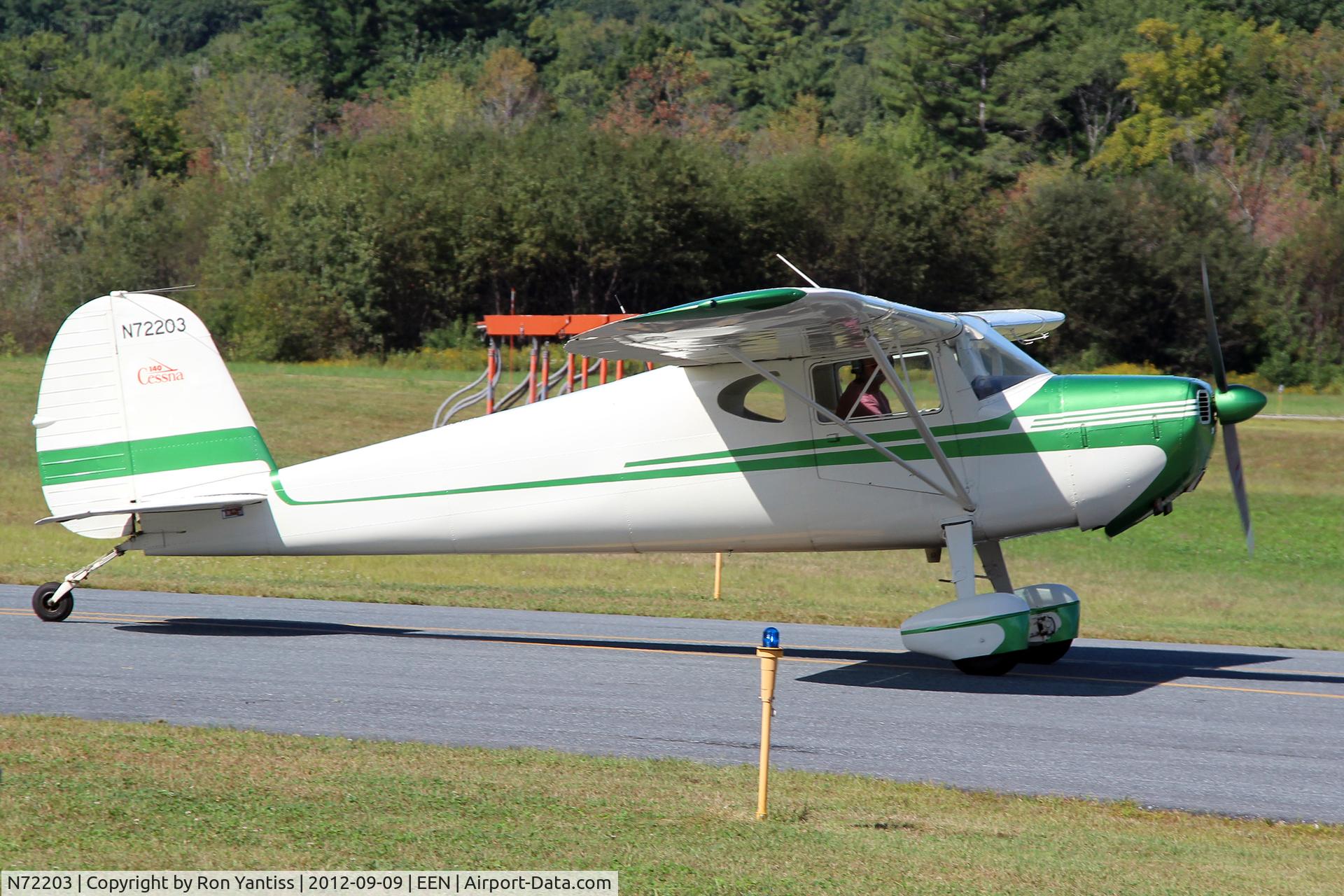 N72203, 1946 Cessna 140 C/N 9376, On taxiway A, Dillant-Hopkins Airport, Keene, NH